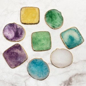 Personalised <strong>Crystal</strong> Slice Gold Rim Resin Agate <strong>Coasters</strong> Pink Blue White Green Gem Stone Agate <strong>Coaster</strong> - Product Image 5