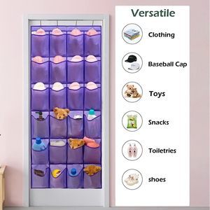 Over The Door Hanging Organizer 24 Pockets Purple Fabric Storage Rack For <b>Shoes</b> Clothing With 4 <b>Hooks</b> - Product Image 3