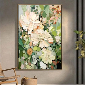 Pintura Floral Impasto Verde, Arte Minimalista en Lienzo Hecho a Mano, Obra de Arte Texturizada para Hoteles, Decoración Comercial para Paredes del Hogar - Product Image 1