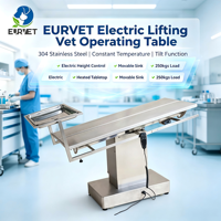 Table d'opération vétérinaire électrique professionnelle EUR VET HT-1 avec fonction de chauffage, inclinaison manuelle/automatique, roulettes mobiles robustes