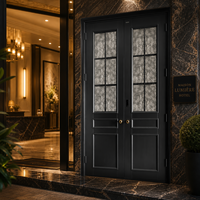 Porte d'entrée double en verre avec cadre en alliage d'aluminium noir de conception moderne Yuyou pour hôtel et villa