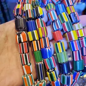 GP0902 Vintage Nepali Chevron Glass Rondelle Beads, Boho Jewelry Making Supply Boho Spacer Beads