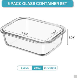 5 gói 22oz cao Borosilicate thủy tinh lưu trữ container PP có nắp đậy + Silicone con dấu kín bữa ăn chuẩn bị thực phẩm container Bộ lò vi sóng - Product Image 2
