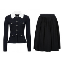 Ensemble deux pièces pour femmes, style preppy, col polo noir en tricot, jupe plissée, nouvelle collection automne 2026