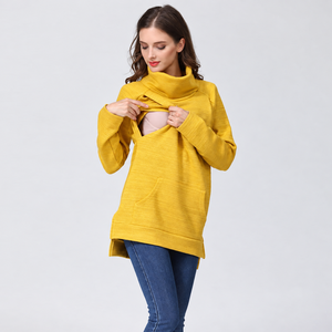 Thermal Breastfeeding <strong>Jumper</strong> <strong>Turtle</strong> <strong>Neck</strong> Nursing Hoodie Maternity Clothing Made Cotton Blend Size L for Lactation Autumn - Product Image 6