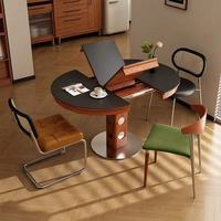 Table à manger extensible en bois massif de style vintage français, table ovale pliante, plateau en ardoise, 6 places, utilisation en restaurant, style Bauhaus, pour la maison