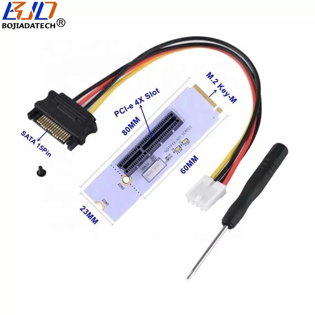 M.2 NGFF NVME Key-M Interface to PCIE PCI-E 4X Slot Adapter Riser Card with SATA 15Pin Power Cable