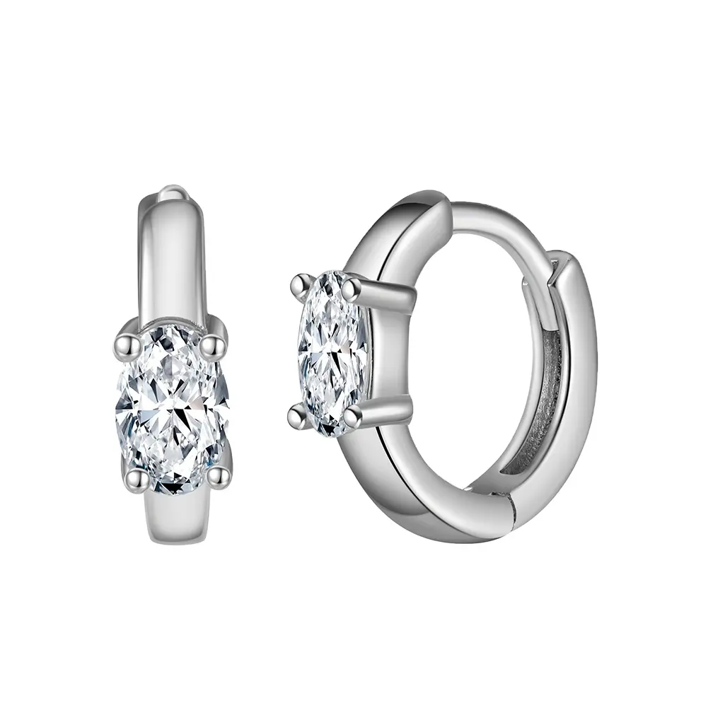 Rinntin LZE23 ovale taille 8A zircone diamant boucle d'oreille plaqué or blanc 925 argent Sterling luxe Huggie boucles d'oreilles bijoux
