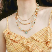Collier en pierre naturelle amazonite vert menthe, perles de bambou, collier perlé DIY, style bohème, design de niche estival Woying