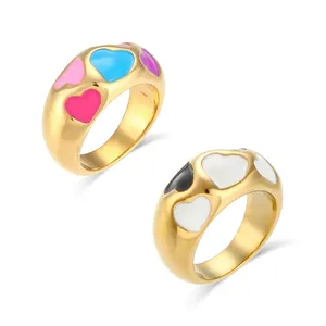 特殊设计彩色Signet Y2k风格搪瓷戒指18k镀金不锈钢厚重夫妇戒指套装
