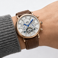 Reloj de Hombre Mecánico Automático de Lujo de Alta Gama, Caja de Aleación, Correa de Cuero Genuino, Esfera con Agujas, Resistente al Agua 30M
