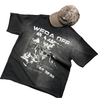 T-shirts Punk Old School en Coton Tricoté 100% avec Impression Sérigraphiée, Bords Délavés, Coupe Oversize et Logo
