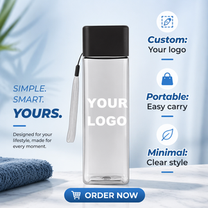 Custom Logo 480ml PS PC <strong>Plastic</strong> <strong>Drinking</strong> <strong>Bottle</strong> Transparent Portable Cheap square Juice Tumbler Sports Water <strong>Bottle</strong> with Lid - Product Image 2