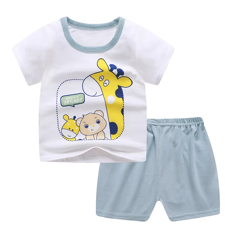 Оптовая продажа, летний хлопковый Детский костюм с коротким рукавом, комплект детской одежды из двух предметов, детская одежда для мальчиков и девочек