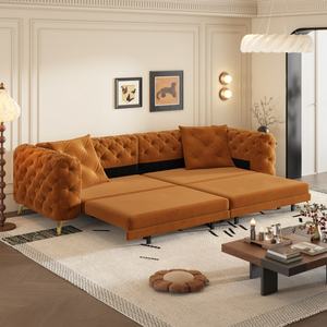 Canapé-<span class=keywords><strong>lit</strong></span> convertible Chesterfield de luxe 3-en-1 orange, fait main, capitonné, assise profonde, avec <span class=keywords><strong>lit</strong></span> gigogne - Product Image 2