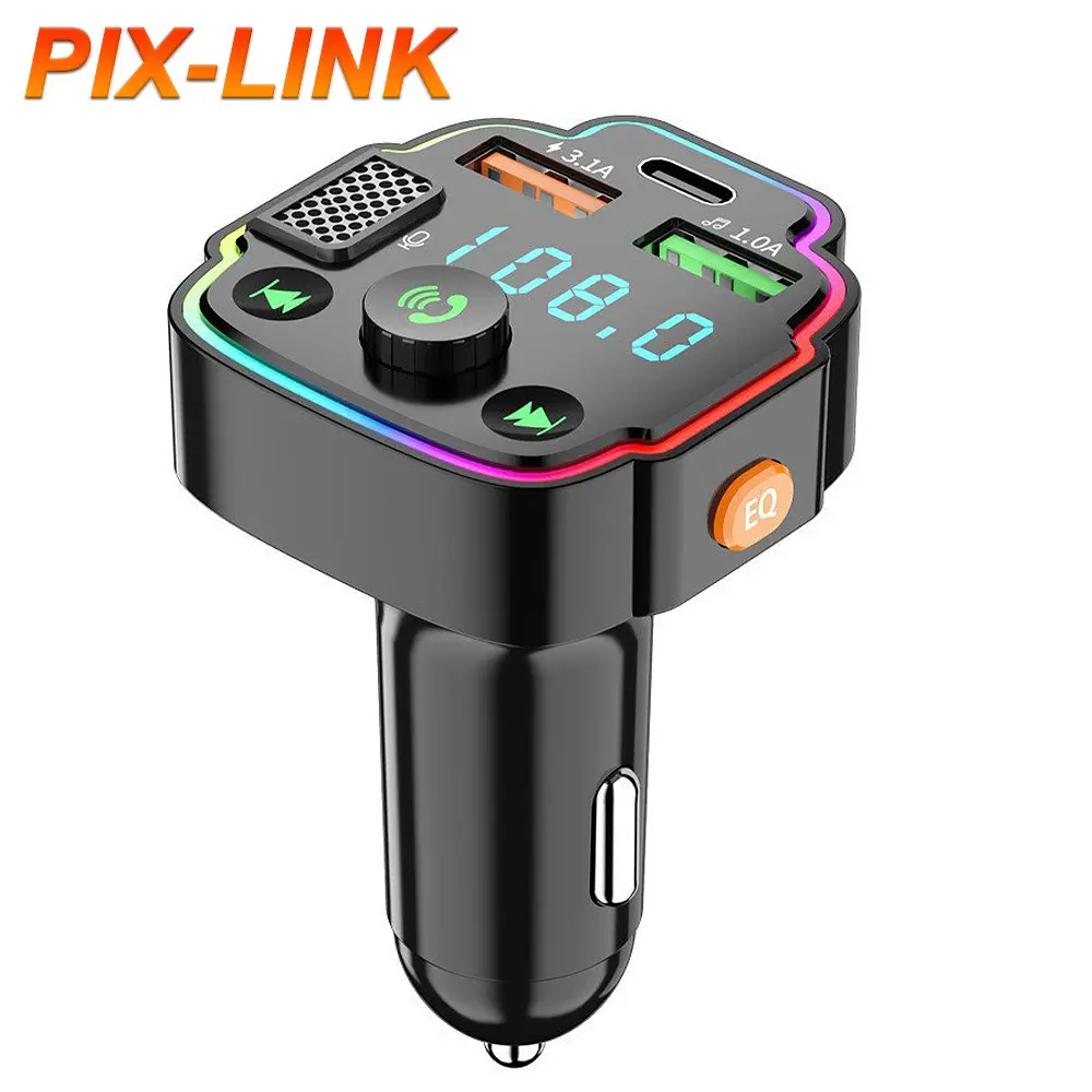 PIX-LINK เครื่องส่งสัญญาณ FM เสียงเครื่องเล่น MP3 3.1A ชาร์จด่วน Dual USB รถชาร์จบลูทูธชุดเครื่องรับ