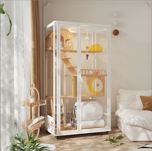 Nuevo Diseño de Fábrica: Árbol para Gatos Tipo Villa con Tablero de Madera de Caucho y Vidrio Templado, Mueble Moderno para Mascotas - Product Image 3