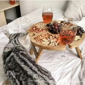 Plateau de service pliable en bois rond, en bois massif, pour les collations, les fruits, les desserts, les fêtes, avec design pliable - Product Image 2