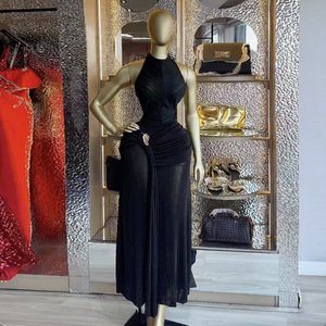 J3599 Abito Estivo Trendy da Donna, <span class=keywords><strong>Vestito</strong></span> <span class=keywords><strong>Aderente</strong></span> a Mezza Lunghezza, Elegante e Sexy con Collo Halter Senza Maniche e Arricciature - Product Image 3