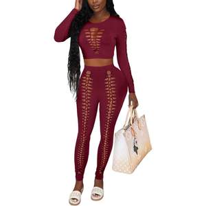 VOIKERDR Conjunto Deportivo Ajustado para Mujer, Diseño Calado, Spandex y Poliéster de Peso Medio, Elástico en Cuatro Direcciones, Ropa de Moda para Club - Product Image 4