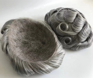 Postizos europeos para <span class=keywords><strong>hombre</strong></span>, <span class=keywords><strong>prótesis</strong></span> <span class=keywords><strong>capilar</strong></span> gris para <span class=keywords><strong>hombre</strong></span>, 1b80, Topper de pelo real blanco y gris para <span class=keywords><strong>hombre</strong></span>, tupé con encaje completo - Product Image 1