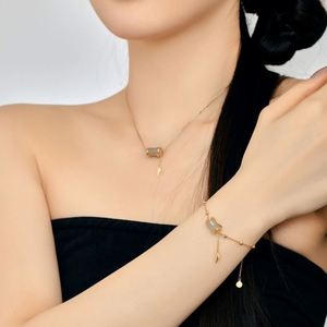 Collier pendentif en jade Hetian en forme de bambou, chaîne à maillons en argent S925 plaqué or 22 carats, design élégant de style chinois Dylam pour femmes - Product Image 5