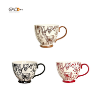 Tasse à café grande capacité en porcelaine fine, style vintage, motif cerf floral, forêt nordique, faune, finition brillante, couleur