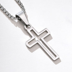 Collar Punk Religioso Católico Cristiano de Acero Inoxidable, Color Plateado, Negro, Cadena de Perlas de Oro de 18K, Collar con Cruz para Hombre y Mujer - Product Image 2