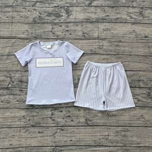 BSSO1876 rts บูติก เสื้อผ้าเด็กผู้ชาย ชุดพิมพ์ลายบลู มาม่า'บอยชุดเสื้อผ้าฤดูร้อน ชุดขายส่ง - Product Image 5