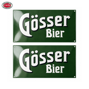 Ensemble de deux plaques rectangulaires émaillées vertes Gosser Bier, style moderne classique, en porcelaine, pour la décoration de bar, <span class=keywords><strong>pub</strong></span> ou cave à homme. - Product Image 1