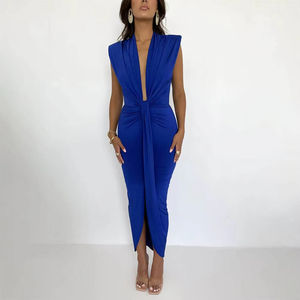 Robe <span class=keywords><strong>maxi</strong></span> d'été pour femmes sans manches mince gelée avant fendue pièce à main détail décontracté toucher robe en soie - Product Image 1