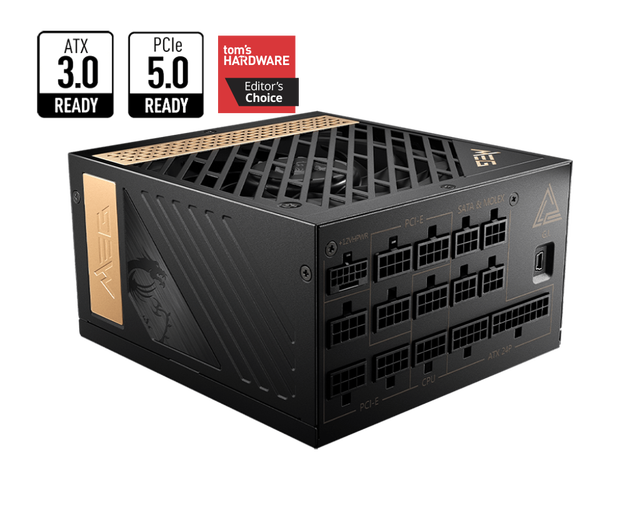MSI MEG Ai1000P PCIE5 Power Supply with 1000W Power Wattage 120mm Fan Size Supports Nvidia GeForce RTX 40 Series Graphics Card