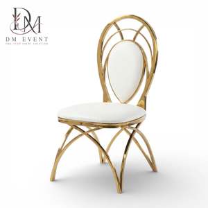 Custom Gold Stainless Steel Geometric Back Wedding Banquet <b>Chair</b> <b>with</b> <b>White</b> Cushion for Hotel Event Venues - Product Image 2