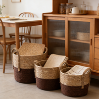Paniers de rangement personnalisables en fibre végétale tressée à la main, écologiques, de haute qualité, avec poignée, multi-usages, grande taille, forme ovale moderne
