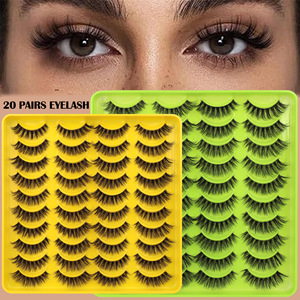 10 Paia di <span class=keywords><strong>Ciglia</strong></span> Finte in Fibra Sintetica con Effetto Spiky, Volume Drammatico, Lunghezza Naturale, Allungamento Esterno, Nere, con Base in Cotone - Product Image 1