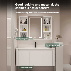 Simplified white bathroom cabinet smart <b>mirror</b> cabinet white countertop washbasin hanging cabinet body - Product Image 1