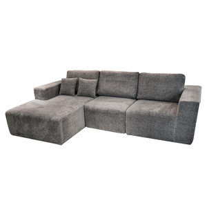Light Grey Teddy Fleece Vacuum Compressed L-Shaped Modular Sectional <b>Sofa</b> With Chaise Lounge For Living Room - Product Image 4