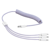 Câble de données à ressort trois-en-un Super Fast 3A Charging Retractable Mobile Phone One-To-Three Micro-USB TPE Cable