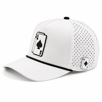 Casquettes de golf imperméables sportives vintage à 5 panneaux avec logo brodé, étiquette en cuir personnalisée et trous découpés au laser – Meilleures ventes