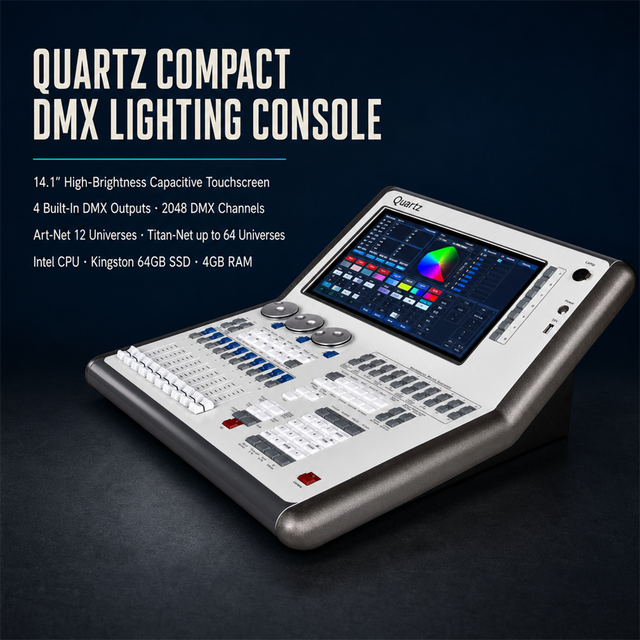 Quartz Titan DMX Lighting Console 14.1 Inch Touch Screen 4 DMX Outputs 2048 Channels Stage Light Controller Desk Titan V10