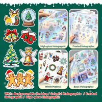 Feuille d'autocollants de Noël holographiques imperméables Honli, autocollants en PVC découpés à la forme, 47 pièces, cadeau pour enfants, scrapbooking, bricolage