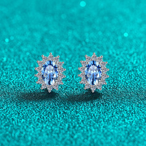 Pendientes de tuerca de plata de ley S925 de lujo para mujer, joyería fina, 50 puntos, moissanita azul para el Día de San Valentín, diseño ovalado elegante - Product Image 3