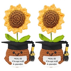 Crochet Sunflower Teacher Gift Handmade Knitted Flower Doll <b>Graduation</b> Appreciation Ornament for Classroom Desk Decor - Product Image 4