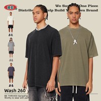 Kaos Pria Streetwear Musim Panas Katun Murni Polos Digital Print 260g Bernapas O-Neck Lengan Pendek Longgar Model Washed
