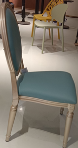 Wholesale Luxury Aluminum <b>Dining</b> <b>Chair</b> Champagne Gold Finish European Modern Design Fabric Upholstered Seat for Restaurant Use - Product Image 6