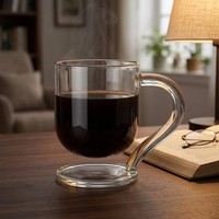 Taza de Latte de Vidrio de Borosilicato de Alta Calidad con Platillo Integrado y Asa Elegante para Espresso, Leche, Jugo, Oficina, Fiestas
