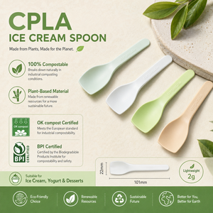 ช้อน CPLA ย่อยสลายได้เป็นมิตรกับสิ่งแวดล้อม สำหรับไอศกรีม โยเกิร์ต พุดดิ้ง เจลาโต้ ร้านกาแฟ และชุดสำหรับงานปาร์ตี้ ทำจากวัสดุจากพืช - Product Image 2