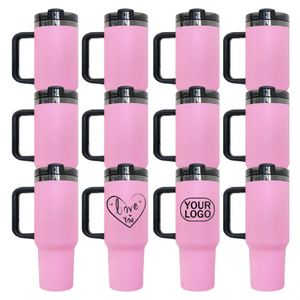 Vaso Térmico H2.0 de 40 oz con Logotipo Personalizado, Recubrimiento Negro Espejo en la Parte Inferior, Regalo para el Día de San Valentín 2025, Recubrimiento en Polvo Rosa para Grabado Láser - Product Image 3