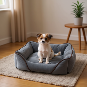 Set Cuccia per Cani in Tre Pezzi in Velluto a Coste Grigio e Pile per Animali Domestici - Product Image 3