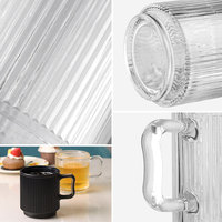 Tasses à café en verre côtelé de 300 ml, transparentes et noires, avec poignées, lavables au lave-vaisselle, verres à boire pour la maison et le bureau